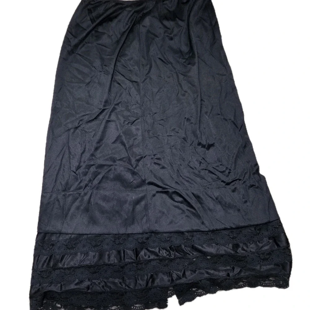 Vintage Black Half Slip Skirt Lace‎ Trim Nylon Lingerie Underskirt Women S